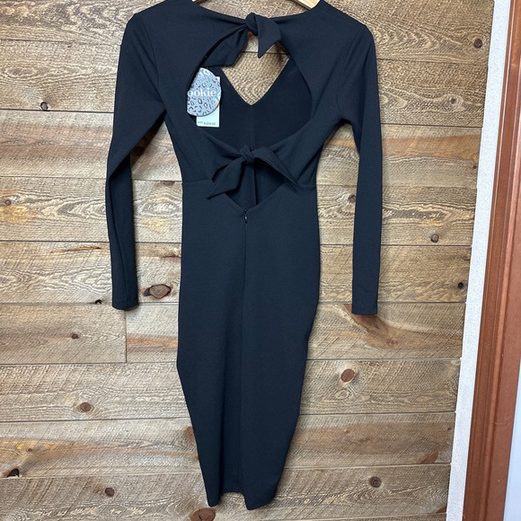 Nookie Cleo Long Sleeve Tie Back Midi dress in Black Size Small NWT - Picture 4 of 6